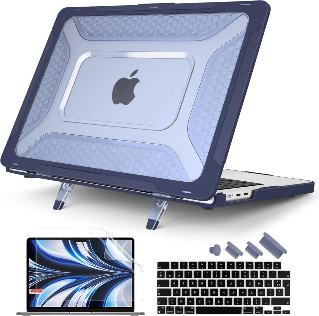 Batianda Case for New MacBook Air 13.6 inch 2022 2023 2024 Release A2681 A3113 (M3) Model,Honeycomb Heavy Duty Protective Hard Shell with TPU Bumper Fold Kickstand & Keyboard Cover Protector,Navy Blue