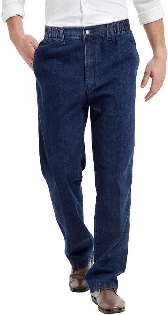 IDEALSANXUN Mens Elastic Waist Jeans with Zipper and Button