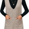 OYOANGLE Women's V Neck Sleeveless Knitted Solid Short Sweater Dress with Pockets