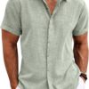 COOFANDY Men's Linen Shirts Short Sleeve Casual Shirts Button Down Shirt for Men Beach Summer Wedding Shirt