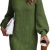 LILLUSORY Women's Mock Turtleneck Sweater Dress Trendy Pullover Puff Sleeve Fall Dress Knit Winter Outfits