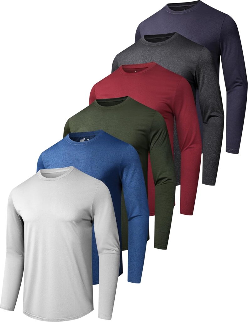 6 Pack Men's Quick Dry Long Sleeve Shirts Moisture Wicking Sun Protection UV UPF SPF Performance T-Shirt for Casual