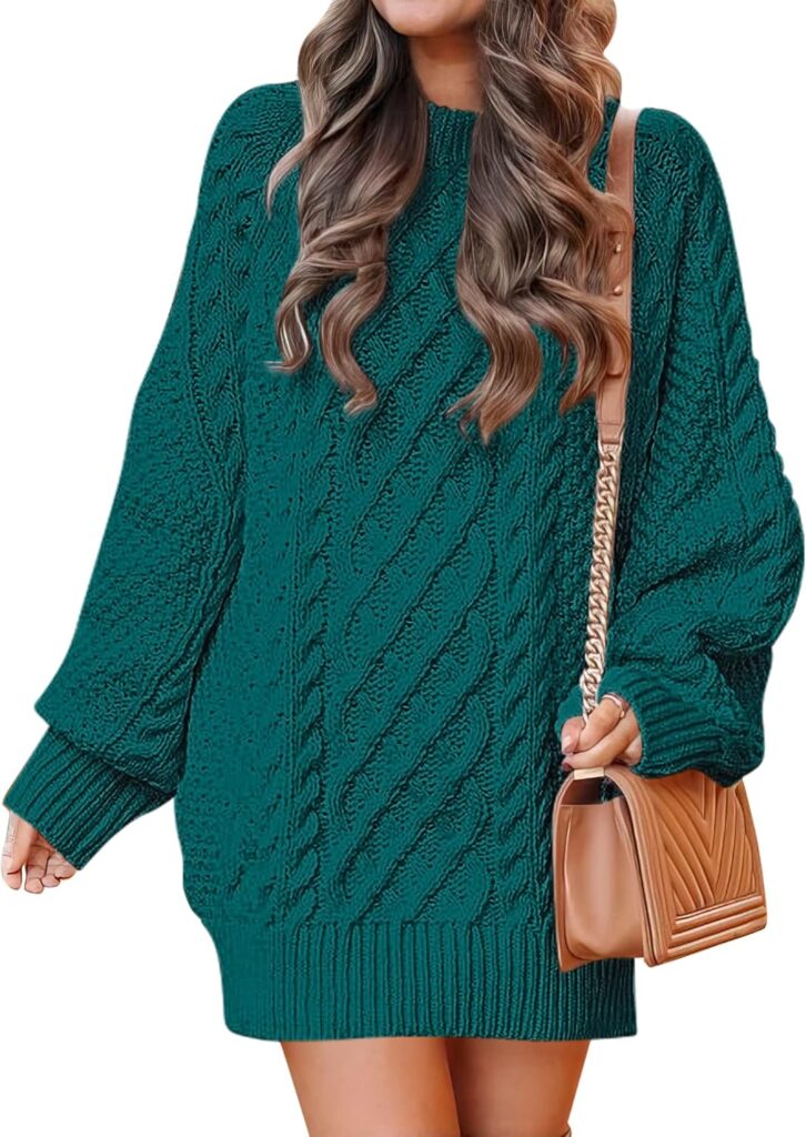 ANRABESS Women Long Sleeve Oversized Cable Knit Chunky Baggy Loose Pullover Tunic Mini Sweater Dress 2024 Trendy Fall Outfits