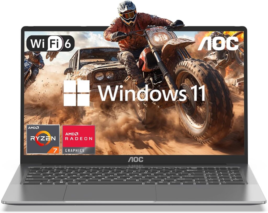 AOC Gaming Laptop, 16.1” FHD Display, AMD Ryzen 7 Octa-Core CPU, 16GB RAM 512GB SSD, Windows 11 Laptop Computer, Wi-Fi 6, Backlit Keyboard, HDMI, USB3.2, Type-C, 53Wh Battery, Metal Shell