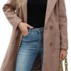 Bankeng Women Winter Wool Blend Camel Mid-Long Coat Notch Double-Breasted Lapel Jacket Outwear