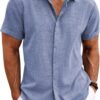 COOFANDY Men's Linen Shirts Short Sleeve Casual Shirts Button Down Shirt for Men Beach Summer Wedding Shirt