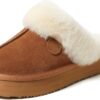 Dearfoams Women's Fireside Sydney Shearling Fur Indoor/Outdoor Scuff Slipper with Wide Widths