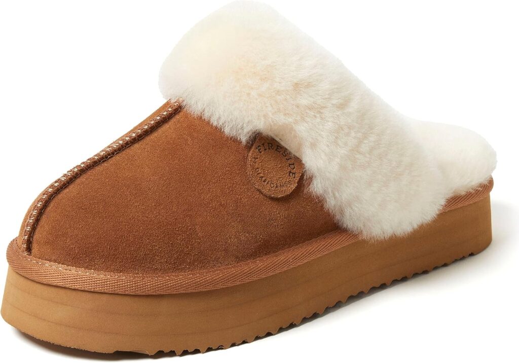 Dearfoams Women's Fireside Sydney Shearling Fur Indoor/Outdoor Scuff Slipper with Wide Widths