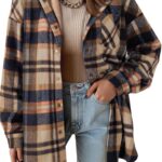 Dokotoo Women's Flannel Hooded Plaid 2024 Shacket Thick Coat Winter Coat for Warmth Button down Warm and Fuzzy Fleece Jacket