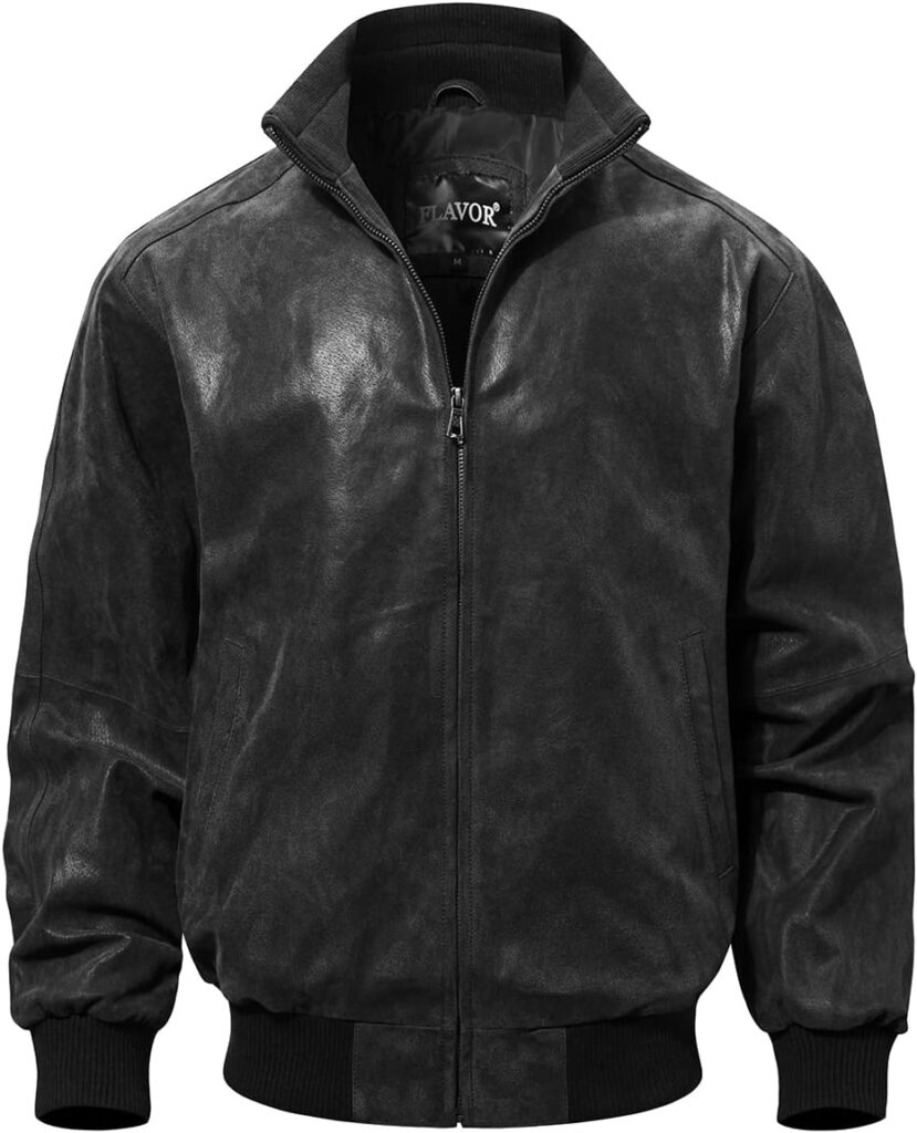 FLAVOR Men's Real Leather Bomber Casual Jacket