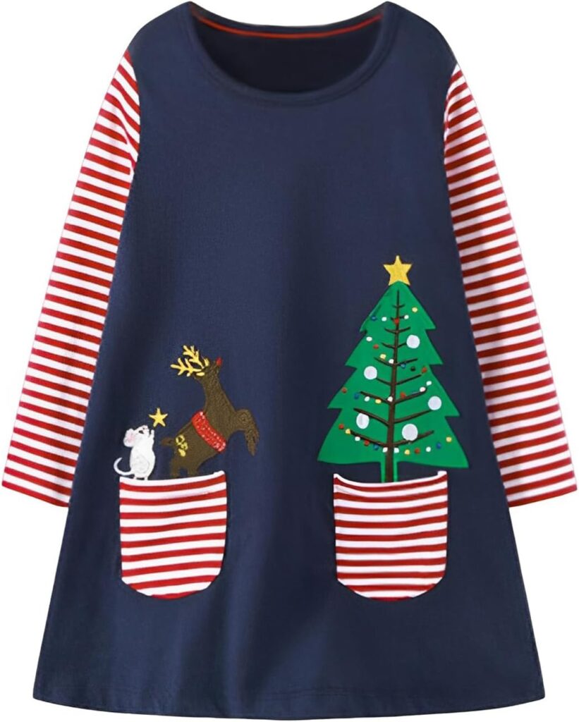 HILEELANG Toddler Girl Christmas Dress Long Sleeve Fall Winter Cotton Casual BasicTunic Shirt Dresses