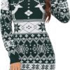 KOJOOIN Women's Cute Christmas Sweater Dress Long Sleeve Crew Neck Elk Floral Printed Oversized Pullover Tunic Tops