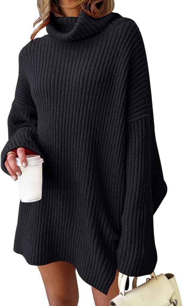 LILLUSORY Womens Turtleneck Oversized Long Sweater Dress 2024 Plus Size Tunic Pullover Knit Fall Dresses