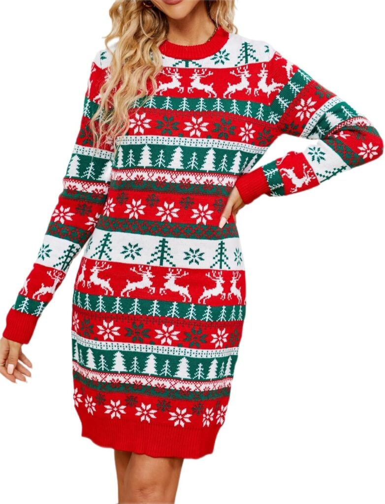 LUBOT 2024 Ugly Christmas Sweater for Women Christmas Cardigans Long Sleeve V Neck/Crewneck Xmas Button Down Knit Sweaters