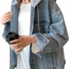 LifeShe Women's denim jacket with hood oversized distressed jean jackets hoodie