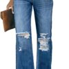 LookbookStore High Waisted Ripped Flare Jeans for Women Distressed Bell Bottom Jeans Wide Leg Pants