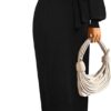 MIROL Women's 2024 Fall Sweater Dress Crew Neck Long Puff Sleeve Tie Waist Knit Midi Dress with Belt