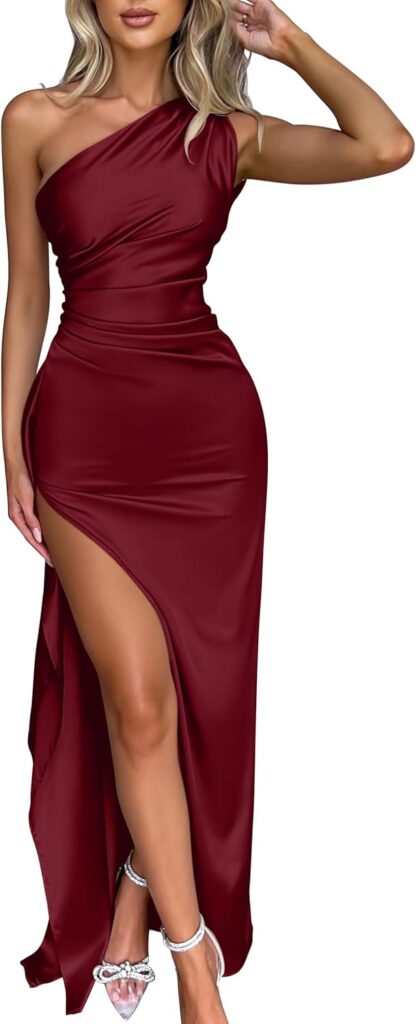 Memoriesea Women's Sexy One Shoulder High Split Cocktail Wedding Party Maxi Dress