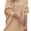 PRETTYGARDEN Women's Pullover Sweater Dress Casual Long Sleeve Ribbed Knit V Neck Loose Oversized Sweaters Dresses