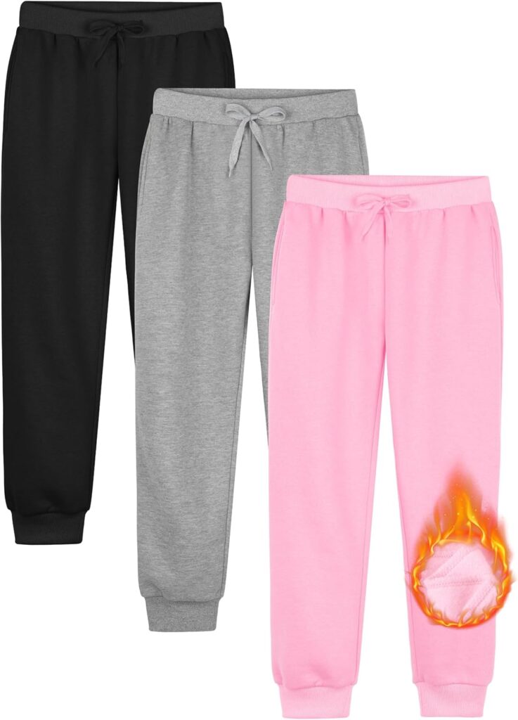 Resinta Girls Fleece Lined Sweatpants Youth Jogger Athletic Pants Kids Pull-On Pants with Pockets and Drawstring