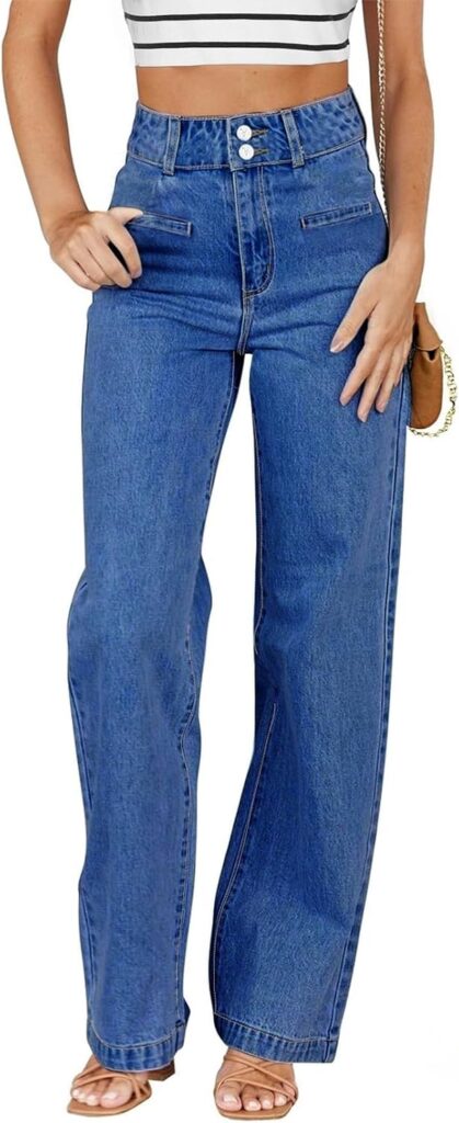 Sidefeel Women's Jeans High Waisted Straight Leg Stretchy Jeans Trendy Welt Pockets Loose Wide Leg Ankle Denim Pants