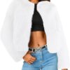 Simplee Women's Faux Fur Coat Furry Cropped Jacket Long Sleeve Warm Open Front Fur Jackets