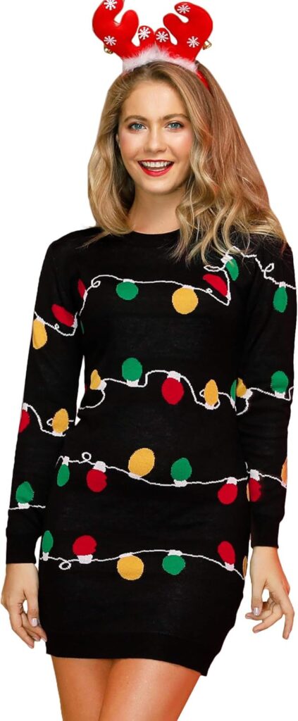 Spadehill Women’s Christmas Ugly Sweater Dress Pullover Holiday Cute Knit Sweater