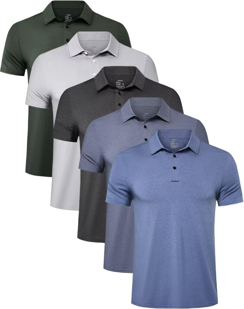 TELALEO 4/5 Pack Mens Polo Shirts Quick Dry Short Sleeve Golf T Shirt Performance Moisture Wicking Casual Workout