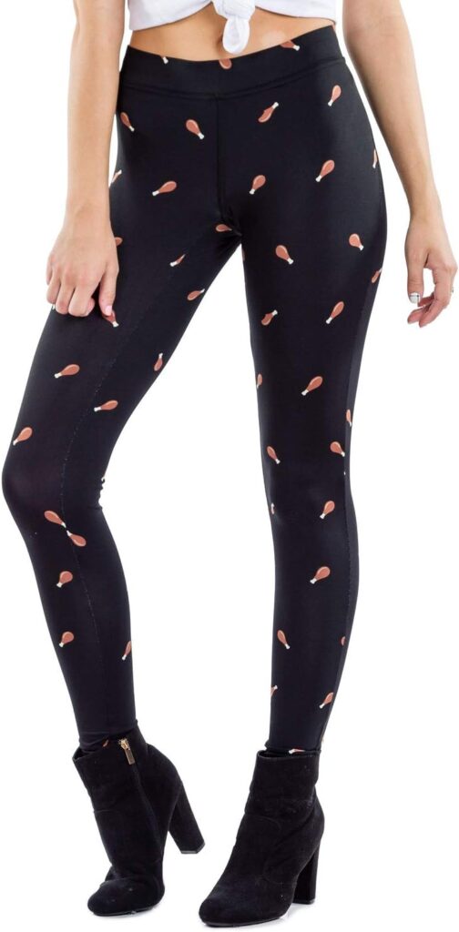 Tipsy Elves Women's Funny Thanksgiving Leggings - Black Turkey Day Patterned Bottoms - Holiday-Themed Tight Pants