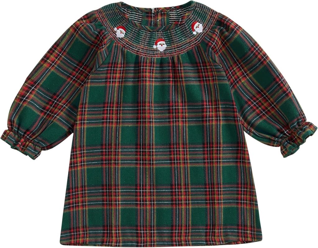 Toddler Smocked Christmas Dress Baby Girl Christmas Outfit Vintage Princess Plaid Dresses Cute Clothes