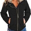 Vetinee Women Casual Faux Fur Lapel Zip Pockets Quilted Parka Jacket Puffer Coat