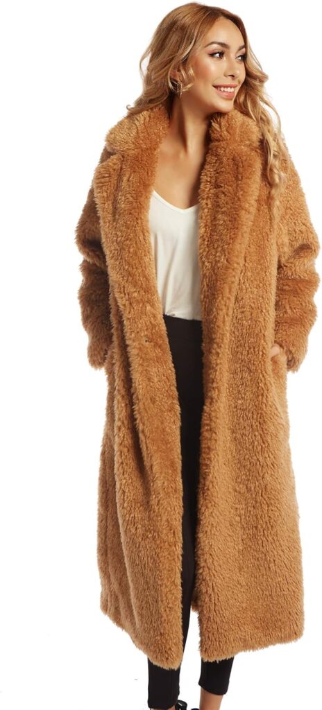 Women Faux Fur Winter Coats Comfort Warm Outerwear Open Front Long Cardigan Overcoat Jacket