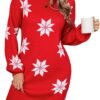 Womens Cute Oversized Ugly Christmas Sweater Dress 2024 Casual Cozy Chunky Knit Crewneck Snow Mini Dresses