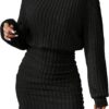 Women's Pullover Sweater Dress Long Lantern Sleeve Turtle Neck Cute Ribbed Knit Bodycon Mini Short Dress 2024 Fall