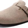 Women's Suede Clogs Soft Cork Footbed Leather Mules Comfort Potato Shoes with Arch Support