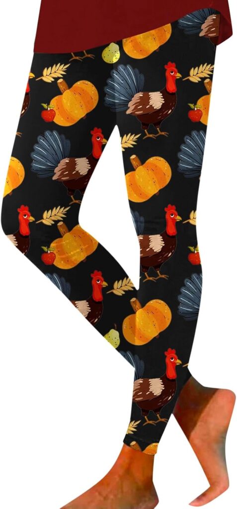 Womens Thanksgiving Leggings 2024 Turkey Pumpkin Wheat Printed High Waist Leggings Stretchy Yoga Pants Trousers