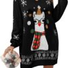 Women's Ugly Christmas V Neck Oversize Sweater Dress Long Sleeve Loose Holiday Knit Xmas Mini Dress.