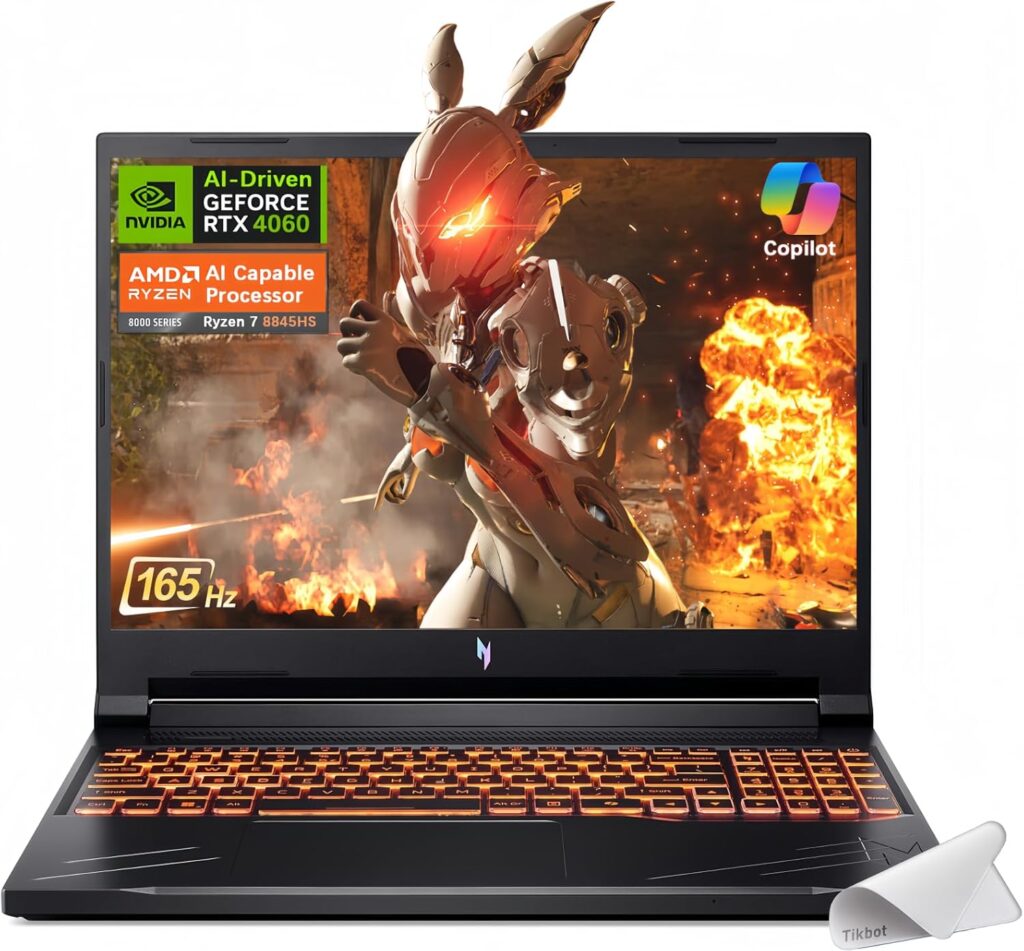 acer Nitro V Gaming Laptop - 16" WUXGA 165Hz Display, AMD Ryzen 7 8845HS Octa-Core AI Capable Processor, NVIDIA GeForce RTX 4060, Mux Switch, Copilot in Windows, w/Mouse Pad(32GB RAM |1TB PCIe SSD)