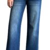 roswear Women's Wide Leg Jeans Casual High Waisted Stretch Baggy Loose Denim Pants