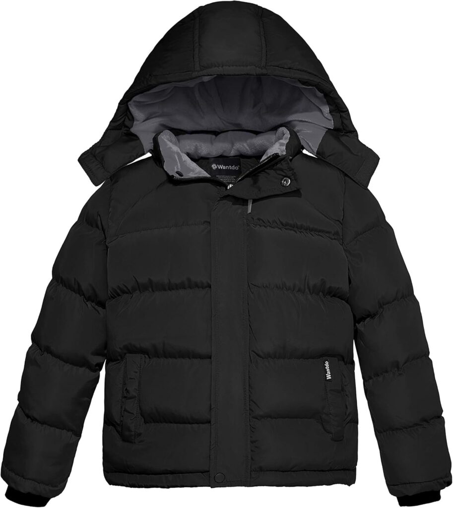 wantdo Boy's Fleece Winter Coat Waterproof Puffer Jacket Warm Winter Outerwear Jackets with Hood