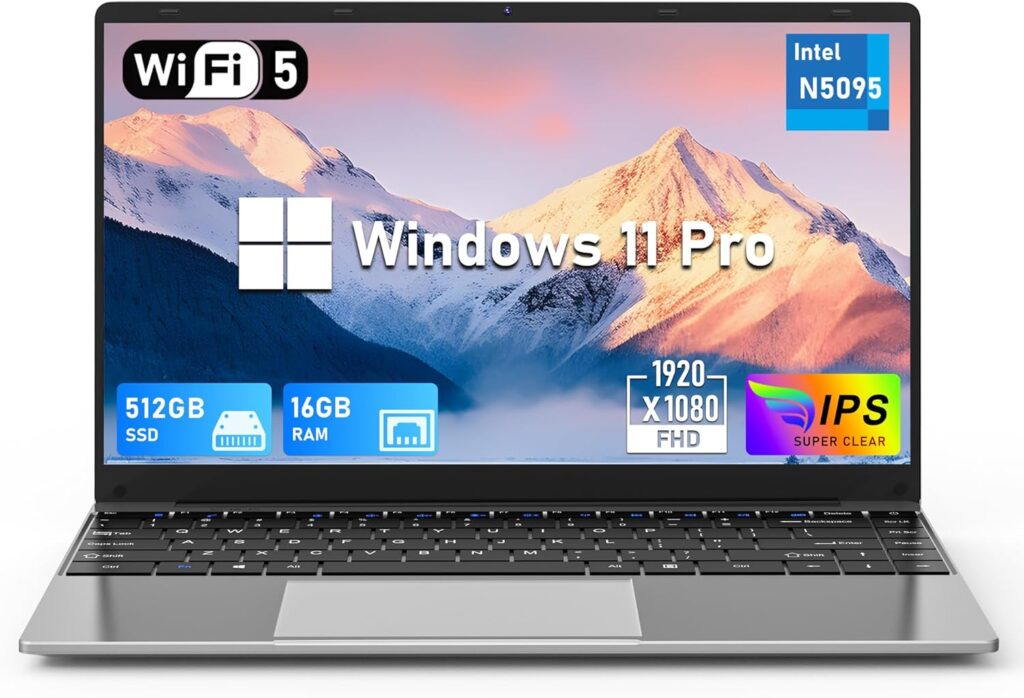 14 Inch Gaming Laptop, N5095 Laptop Computer(up to 2.9GHz), 16GB RAM 512GB SSD, FHD 1920 * 1080, 180 Angle Open, Windows 11 Pro, 2.4G+5G WiFi, BT 4.2, Mini HDMI