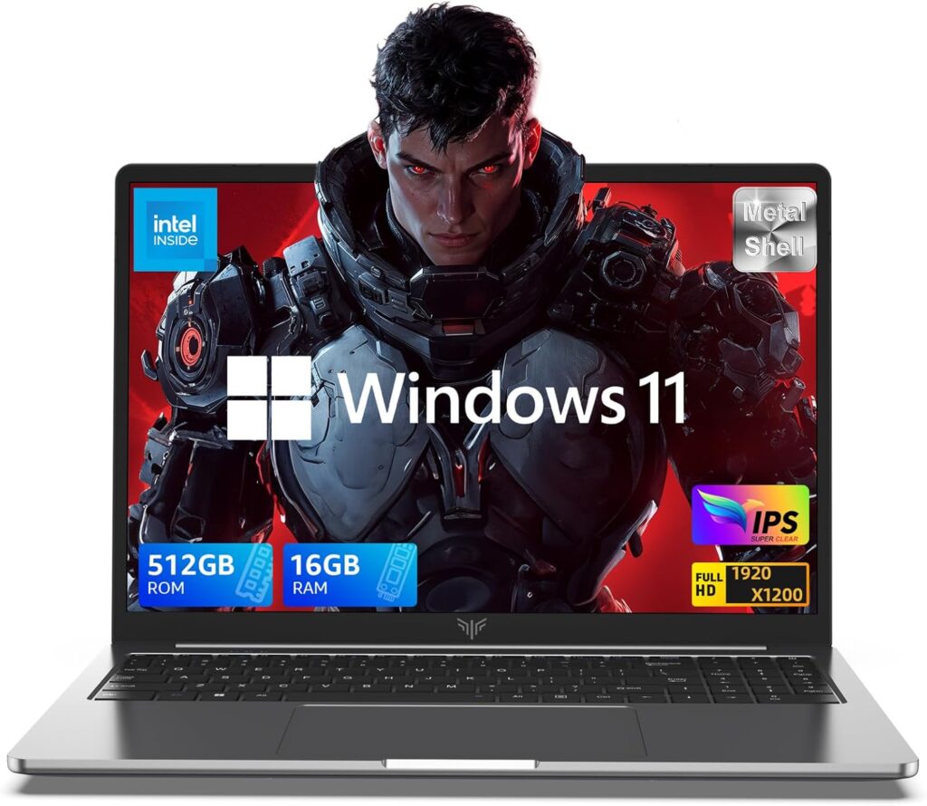 16.0-inch Laptop, 16GB DDR4 512GB SSD, Windows 11 Laptop with Intel 12th Quad-Core Processor(Up to 3.6GHz), 1920P FHD Display, Metal Shell, WiFi 6, USB3.2, Type_C, Long Battery Life