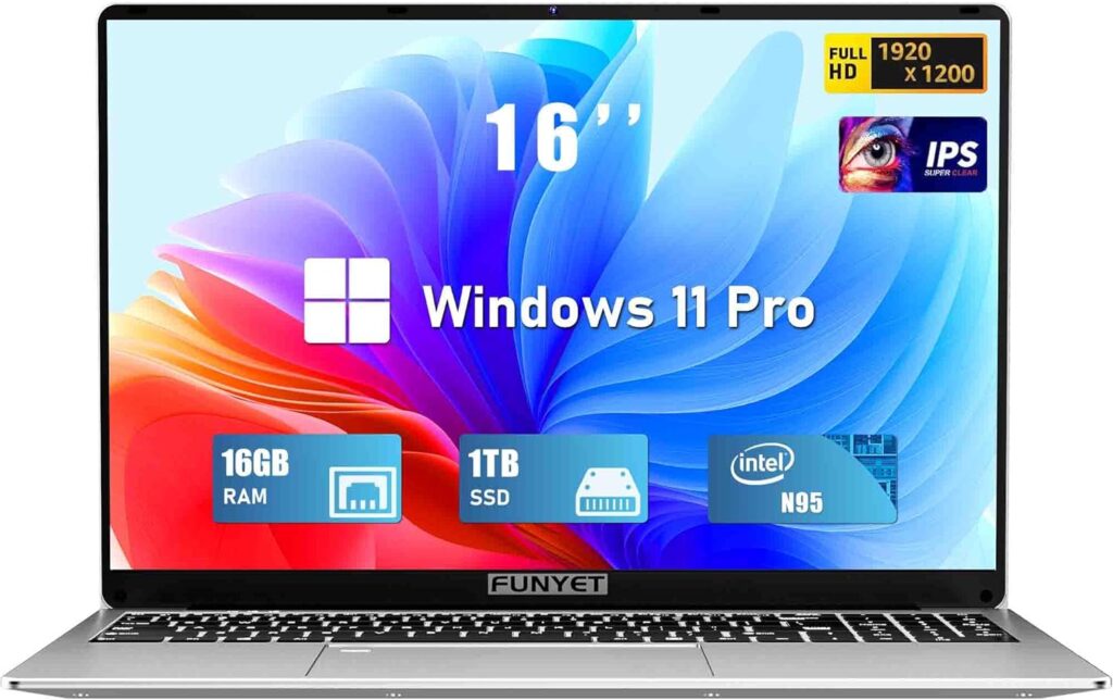 16 Inch Laptop Computer, Gaming Laptop, 16GB RAM 1TB SSD, Intel 12th Gen N95 Processor(up to 3.4GHz), FHD 1920 * 1200, 180 Angle Opening, Fingerprint Unlock, Backlit Keyboard, Windows 11 Pro