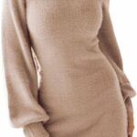 EXLURA Women's 2024 Mock Neck Ribbed Long Sleeve Bodycon Pullover Cute Mini Sweater Dress