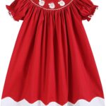 Lil cactus Baby and Girls Christmas Smocked Bishop Dress