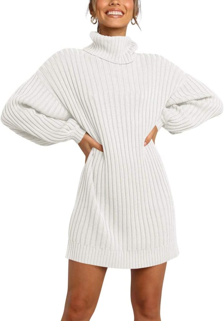 ANRABESS Women Oversized Sweater Dress Turtleneck Batwing Long Sleeve Ribbed Knit Loose 2024 Fall Winter Casual Short Dress