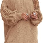 PRETTYGARDEN Women's 2024 Winter Pullover Sweaters Long Lantern Sleeve Crewneck Chunky Knit Slouchy Oversized Sweater Dress