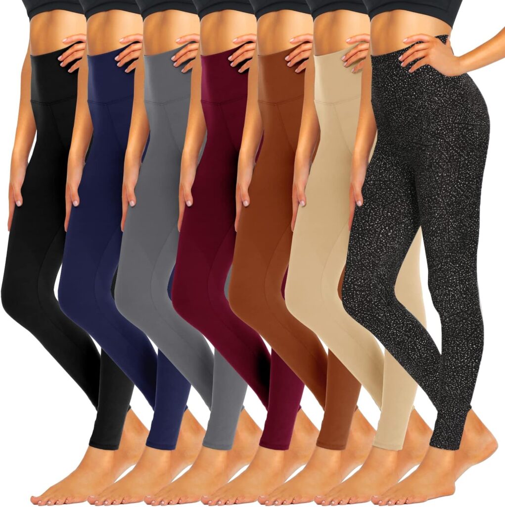 iceROSE 7 Pack Leggings for Women, High Waisted Tummy Control Soft Black Yoga Leggings for Workout Running Maternity