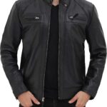 fjackets Real Lambskin Leather Biker Jacket - Quilted Cafe Racer Zip Up Moto Jackets Men