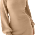 GRECERELLE Women's Mock Neck Ribbed Long Sleeve Bodycon Pullover Cute Mini Sweater Dress